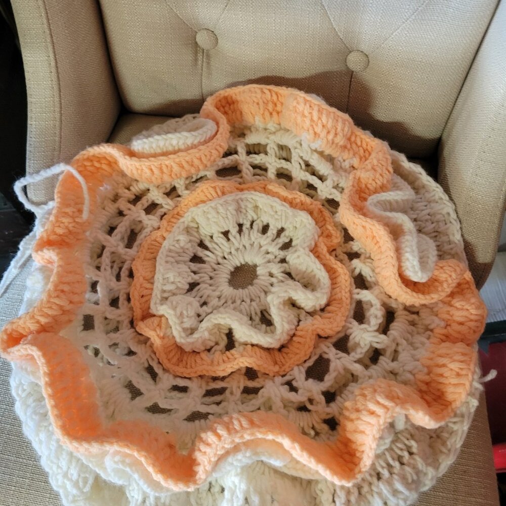 Collectible Handmade Crocheted Kitchen Trivet Cover White Peach